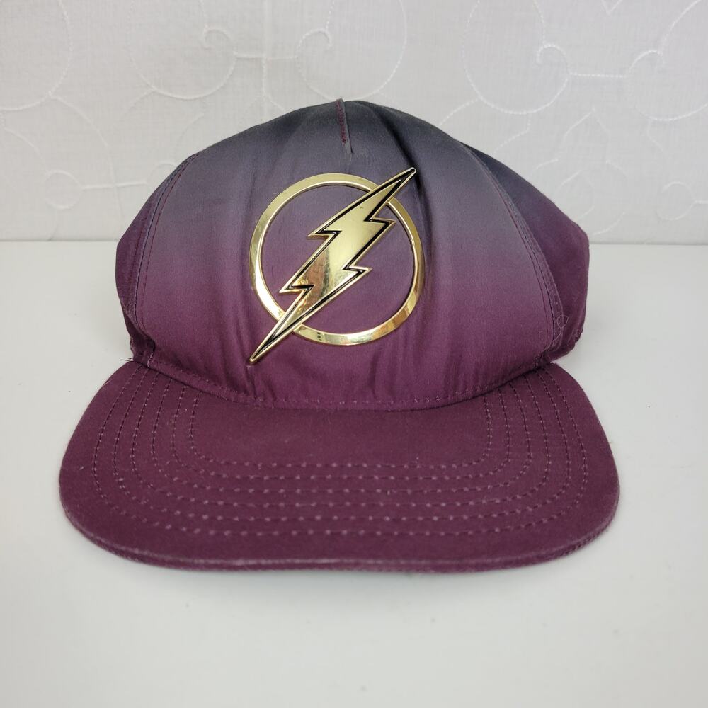 DC Comics Mens/Kids The Flash Logo Superhero Metal Baseball Snap Back Hat Purple